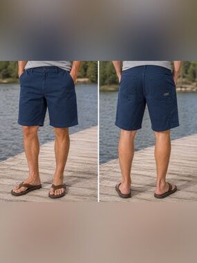 EDDIE BAUER Deep Navy Flat Front Carpenter Men's Shorts Sz 38, NWOT